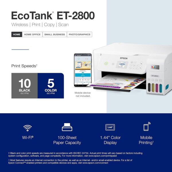 Epson EcoTank ET-2800 Wireless Color All-in-One Cartridge-Free Supertank Printer with Scan and Copy â€“ The Ideal Basic Home Printer - White, Medium - Image 4