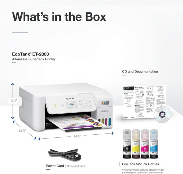 Epson EcoTank ET-2800 Wireless Color All-in-One Cartridge-Free Supertank Printer with Scan and Copy â€“ The Ideal Basic Home Printer - White, Medium - Image 6