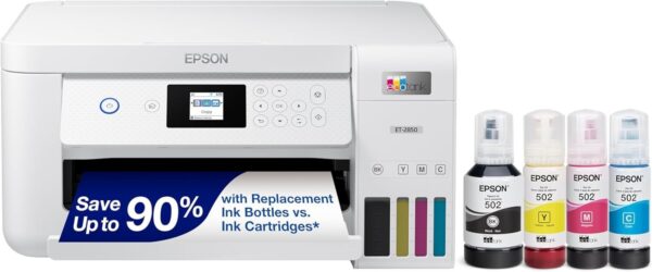 Epson EcoTank ET-2850 Wireless Color All-in-One Cartridge-Free Supertank Printer with Scan, Copy and Auto 2-Sided Printing (Renewed)