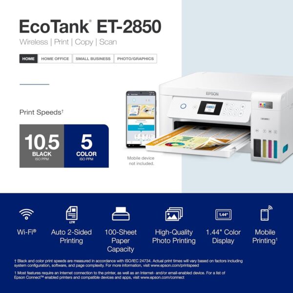 Epson EcoTank ET-2850 Wireless Color All-in-One Cartridge-Free Supertank Printer with Scan, Copy and Auto 2-Sided Printing (Renewed) - Image 3