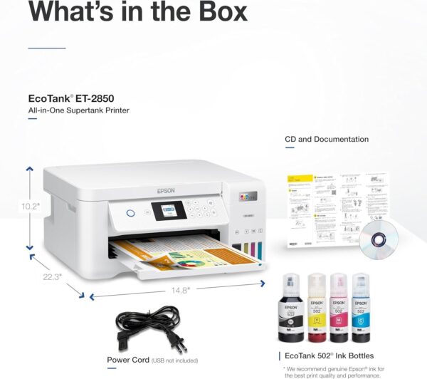 Epson EcoTank ET-2850 Wireless Color All-in-One Cartridge-Free Supertank Printer with Scan, Copy and Auto 2-Sided Printing (Renewed) - Image 5