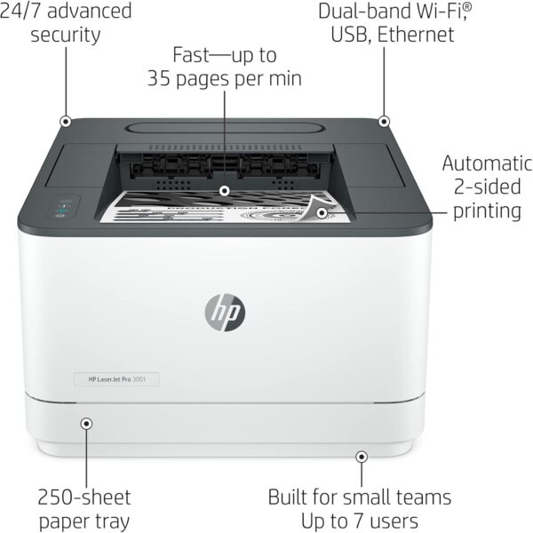 HP LaserJet Pro 3001dw Wireless Black & White Printer (Renewed) - Image 2