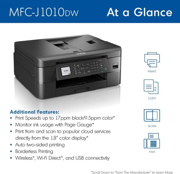 Brother MFC-J1010DW Wireless Color Inkjet All-in-One Printer with Mobile Device and Duplex Printing, Refresh Subscription and Amazon Dash Replenishment Ready - Image 2