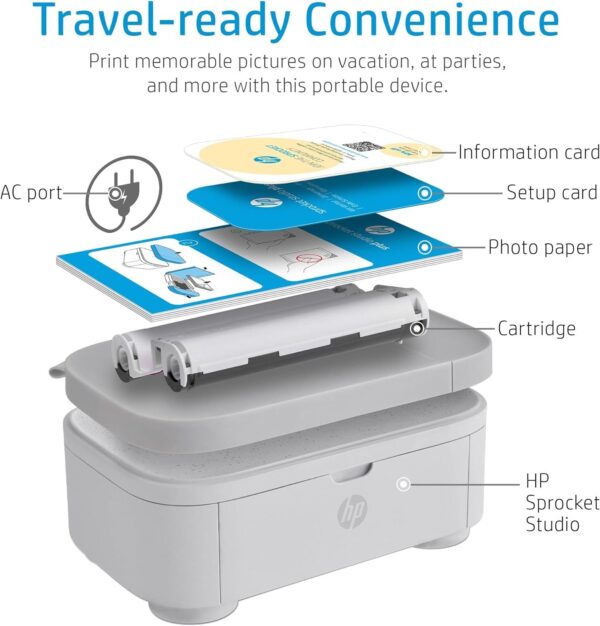 HP Sprocket Studio Plus WiFi Printer – Wirelessly Prints 4x6” Photos from Your iOS & Android Device, White - Image 2