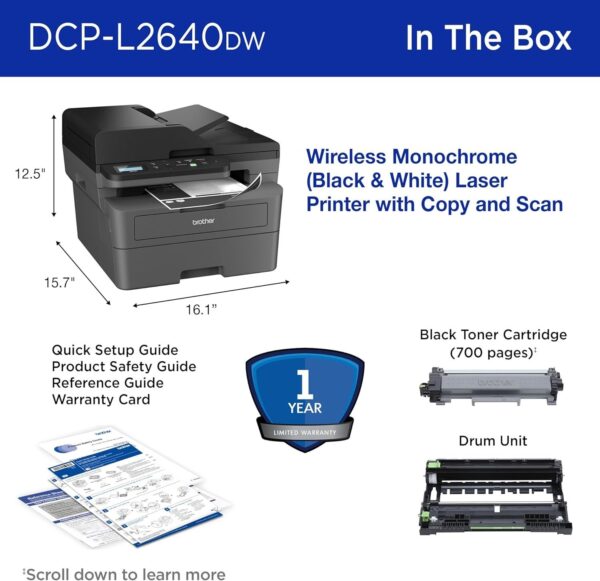 Brother DCP-L2640DW Wireless Compact Monochrome Multi-Function Laser Printer with Copy and Scan, Duplex, Mobile, Black & White | Includes Refresh Subscription Trial(1), Amazon Dash Replenishment Ready - Image 7