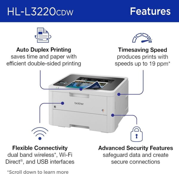 Brother HL-L3220CDW Wireless Compact Digital Color Printer with Laser Quality Output, Duplex and Mobile Device Printing | Includes 4 Month Refresh Subscription Trial¹, Amazon Dash Replenishment Ready - Image 3