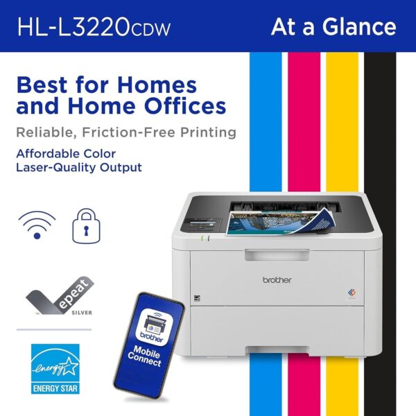 Brother HL-L3220CDW Wireless Compact Digital Color Printer with Laser Quality Output, Duplex and Mobile Device Printing | Includes 4 Month Refresh Subscription Trial¹, Amazon Dash Replenishment Ready - Image 2