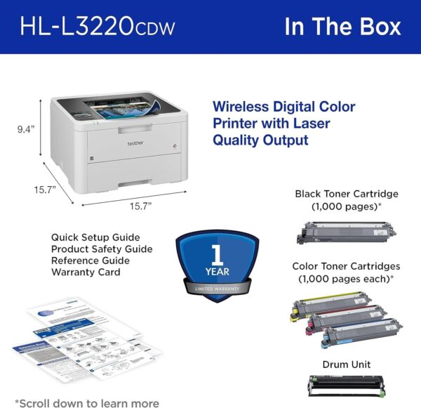 Brother HL-L3220CDW Wireless Compact Digital Color Printer with Laser Quality Output, Duplex and Mobile Device Printing | Includes 4 Month Refresh Subscription Trial¹, Amazon Dash Replenishment Ready - Image 7