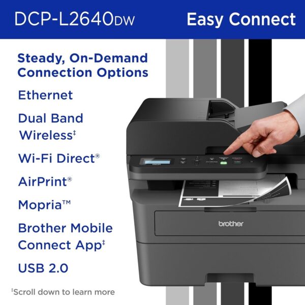Brother DCP-L2640DW Wireless Compact Monochrome Multi-Function Laser Printer with Copy and Scan, Duplex, Mobile, Black & White | Includes Refresh Subscription Trial(1), Amazon Dash Replenishment Ready - Image 6